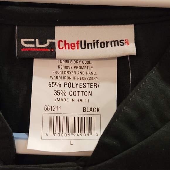 NWT! LIGHTWEIGHT Men's Black Double Breasted Chef Coat w/ Plastic Buttons, L - Picture 5 of 5